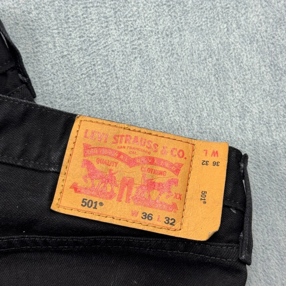 Levis 501 Jeans Mens 36X32 Black Button Fly Straight Cotton Classic Denim Pants